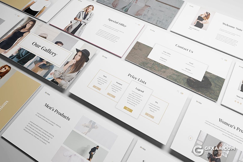 30页时尚杂志女性模特写真摄影图片时尚服装展示Google slides模板 - 顶尖PPT