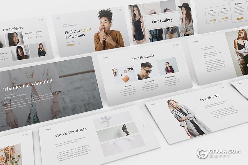 30页时尚杂志女性模特写真摄影图片时尚服装展示Google slides模板 - 顶尖PPT