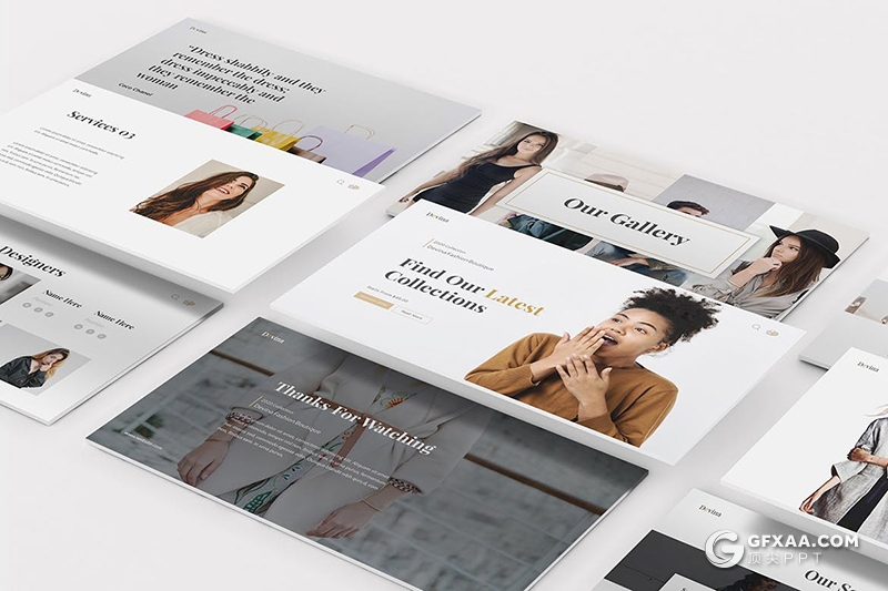 30页时尚杂志女性模特写真摄影图片时尚服装展示Google slides模板 - 顶尖PPT