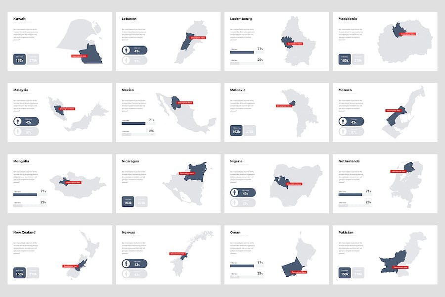 全球各个国家/地区地图图形PPT模板 - 顶尖PPT