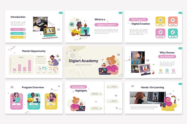 多用途涂鸦学院演讲教育机构PPT模板 - 顶尖PPT