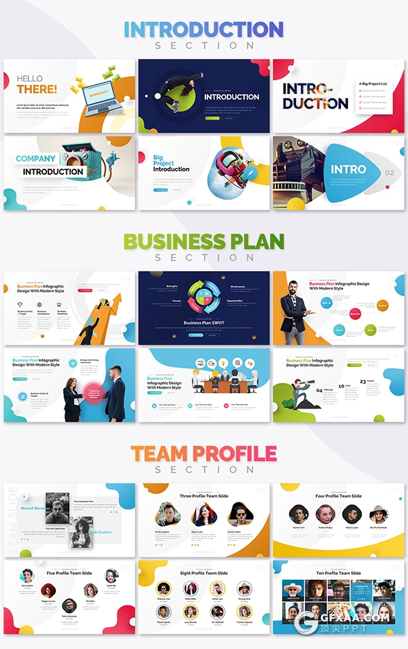 343页国外彩色高端图形版式设计精美商务动画PPT模板商务卡通图形设计ppt模板 2020年最漂亮的PPT模板 - 顶尖PPT