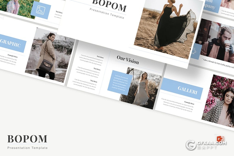 30页极简文艺时尚流行模特写真服装展示摄影图片PPT模板5种主题配色 - 顶尖PPT