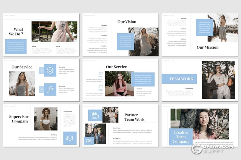 30页极简文艺时尚流行模特写真服装展示摄影图片keynote模板5种主题配色 - 顶尖PPT