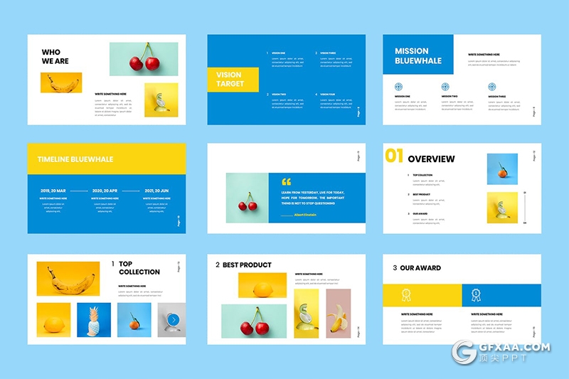40页扁平化简约风格图片展示风格Google slides模板 - 顶尖PPT