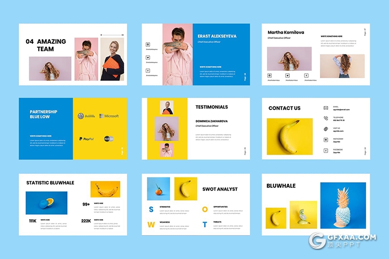 40页扁平化简约风格图片展示风格Google slides模板 - 顶尖PPT