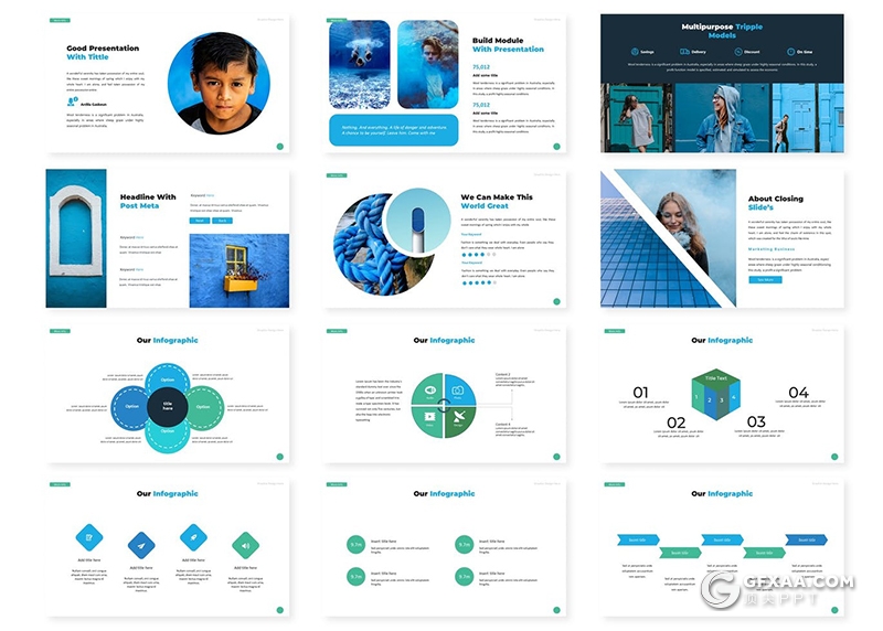 30页国外商务风格年终工作计划总结多用途PPT模板5种主题配色 - 顶尖PPT