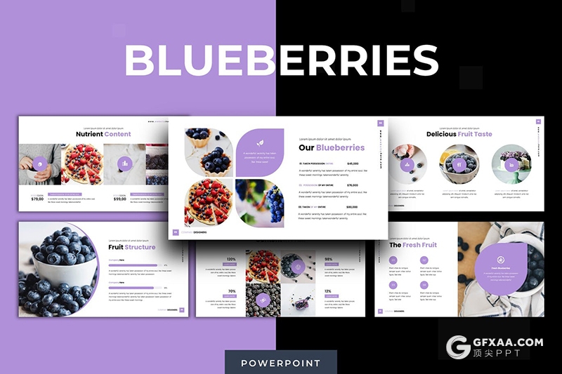 30页欧美简约商务风格水果展示工作计划总结PPT模板5种主题配色 - 顶尖PPT