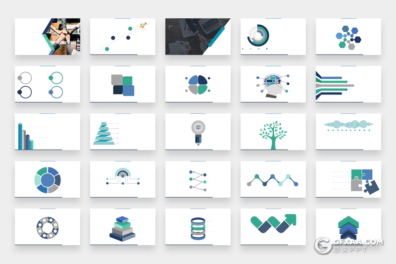 100页扁平化风格创意商务图形逻辑图形可编辑PPT模板 - 顶尖PPT