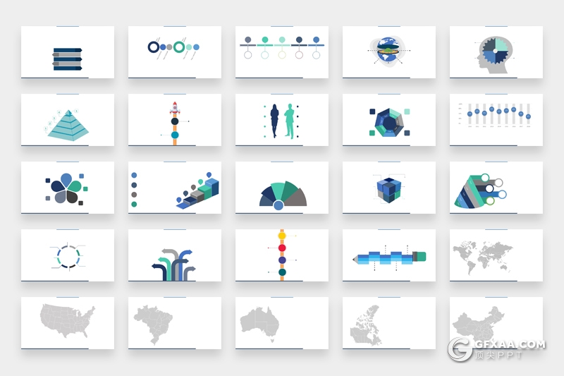 100页扁平化风格创意商务图形逻辑图形可编辑PPT模板 - 顶尖PPT