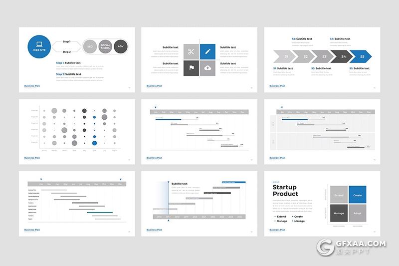 130页商务数据图形SWOT分析预算编制计划表统计信息团队信息时间轴鱼骨图2020年日历 2021年日历 2020年规划 2021年规划Google slides模板 - 顶尖PPT