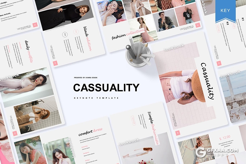 30页时尚简约风格摄影服装秀模特写真图片展示keynote模板5种主题配色 - 顶尖PPT