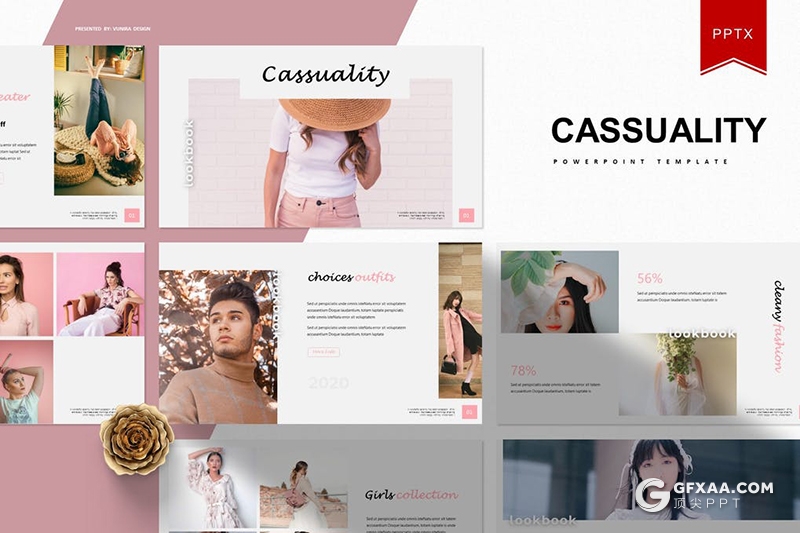 30页时尚简约风格摄影服装秀模特写真图片展示PPT模板5种主题配色 - 顶尖PPT