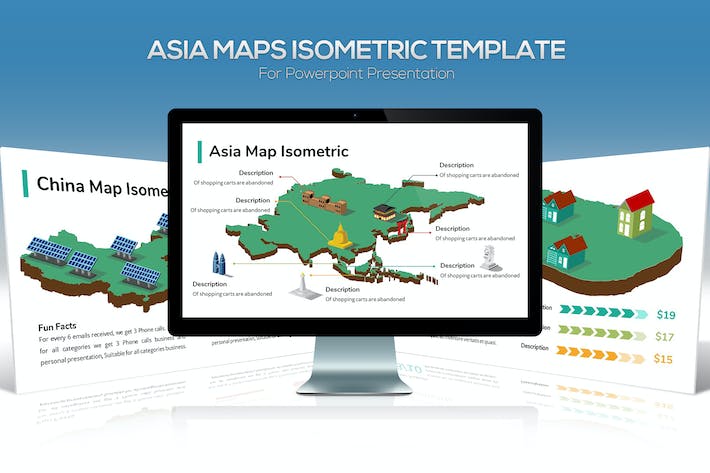 3D风格亚洲国家地图PPT模板 - 顶尖PPT