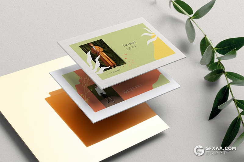 30页创意图形极简文艺时尚服装秀模特写真Google slides模板 - 顶尖PPT