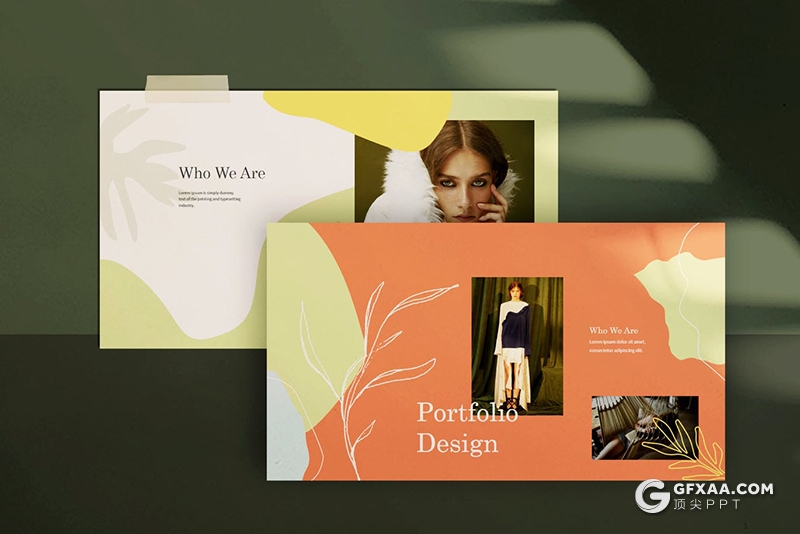 30页创意图形极简文艺时尚服装秀模特写真Google slides模板 - 顶尖PPT