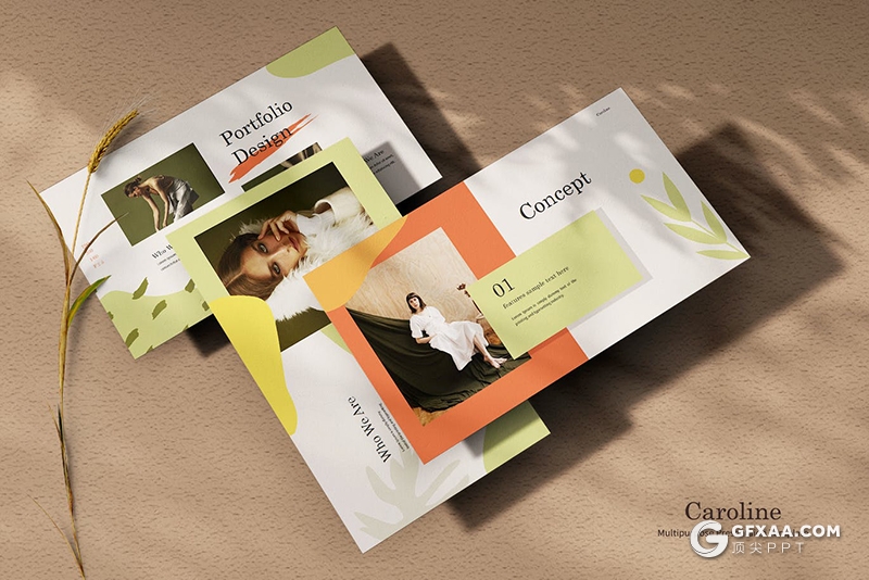 30页创意图形极简文艺时尚服装秀模特写真Google slides模板 - 顶尖PPT