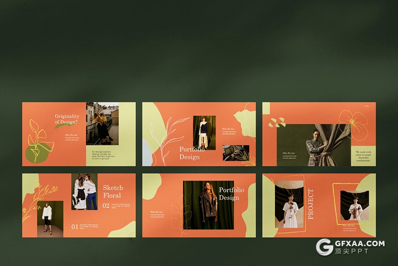 30页创意图形极简文艺时尚服装秀模特写真Google slides模板 - 顶尖PPT