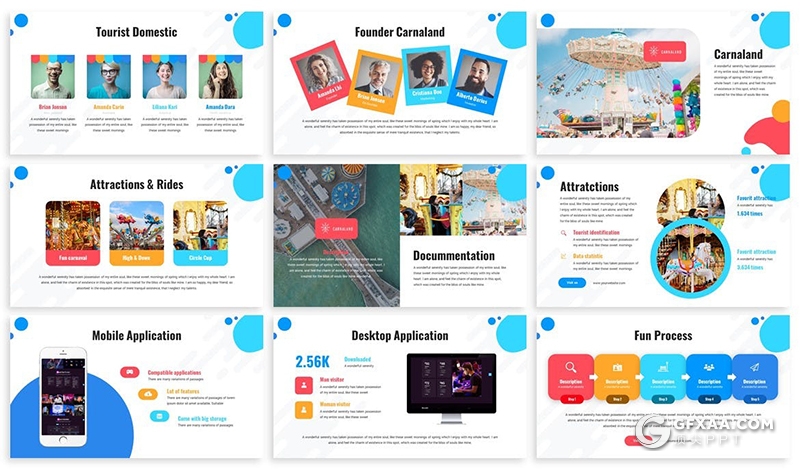 30页彩色精美游乐园公园介绍展示数据分析调查高端PPT模板 - 顶尖PPT