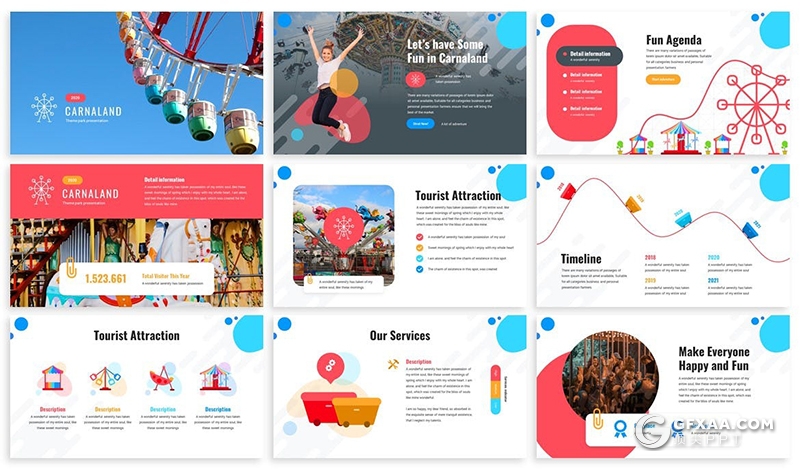 30页彩色精美游乐园公园介绍展示数据分析调查高端PPT模板 - 顶尖PPT