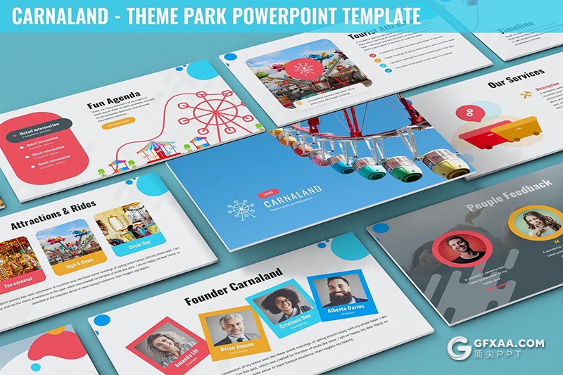 30页彩色精美游乐园公园介绍展示数据分析调查高端PPT模板 - 顶尖PPT