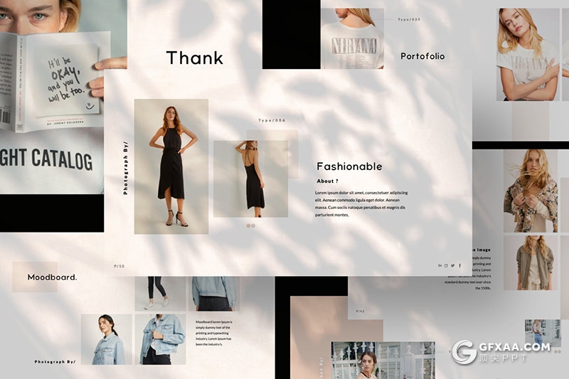 50页极简文艺风格时尚模特写真服装展示摄影美图PPT模板 - 顶尖PPT