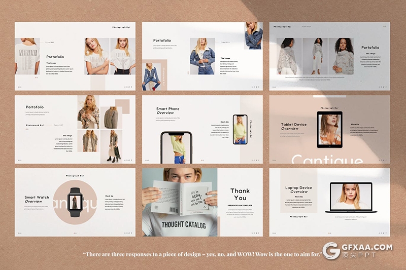 50页极简文艺风格时尚模特写真服装展示摄影美图PPT模板 - 顶尖PPT