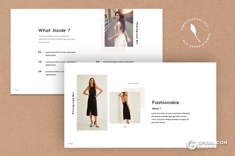 50页极简文艺风格时尚模特写真服装展示摄影美图PPT模板 - 顶尖PPT
