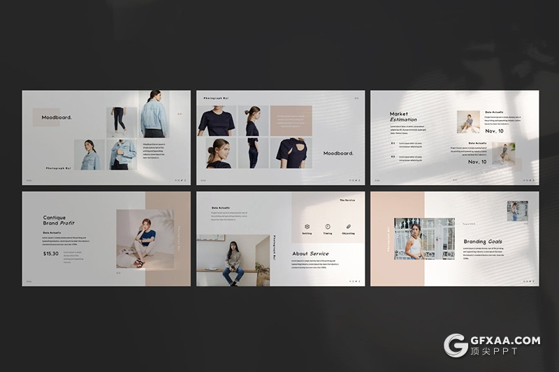 50页极简文艺风格时尚模特写真服装展示摄影美图PPT模板 - 顶尖PPT