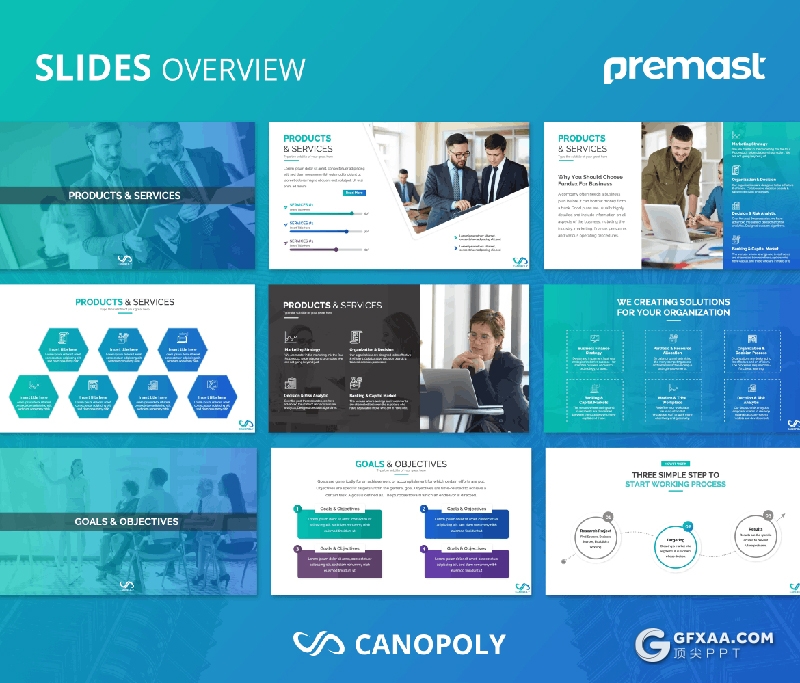 85页蓝绿渐变色商业会议业务规划公司会议企业介绍高端国外PPT模板 - 顶尖PPT