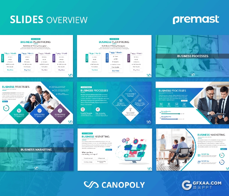 85页蓝绿渐变色商业会议业务规划公司会议企业介绍高端国外PPT模板 - 顶尖PPT