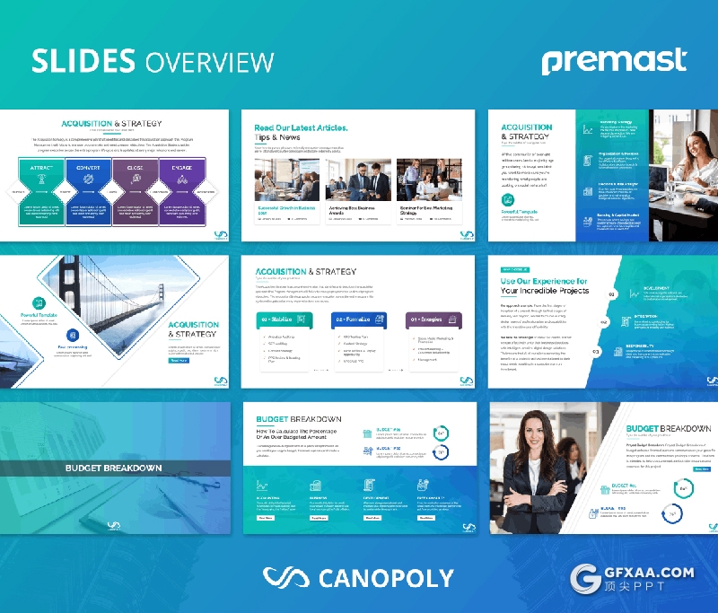 85页蓝绿渐变色商业会议业务规划公司会议企业介绍高端国外PPT模板 - 顶尖PPT