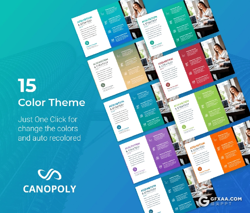 85页蓝绿渐变色商业会议业务规划公司会议企业介绍高端国外PPT模板 - 顶尖PPT