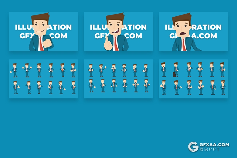 36页PPT绘制卡通西服领带商务人物图形模板PPT完全可编辑卡通插画人物 - 顶尖PPT