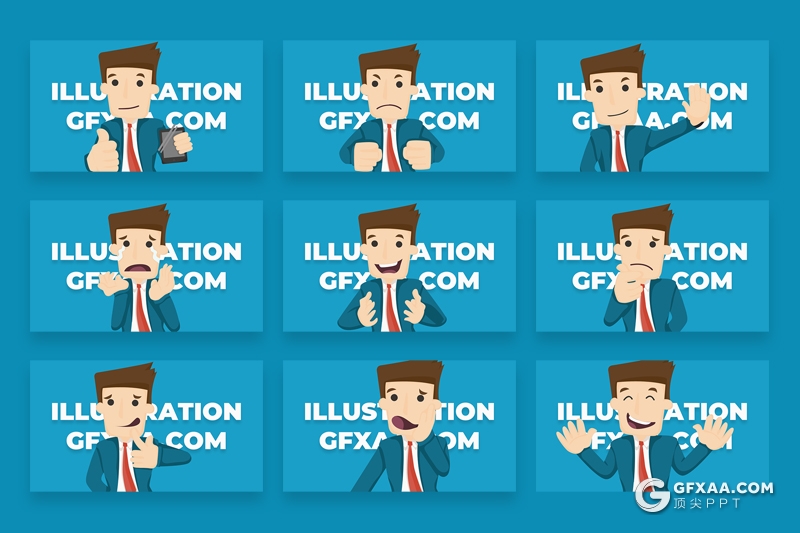 36页PPT绘制卡通西服领带商务人物图形模板PPT完全可编辑卡通插画人物 - 顶尖PPT