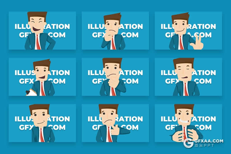 36页PPT绘制卡通西服领带商务人物图形模板PPT完全可编辑卡通插画人物 - 顶尖PPT