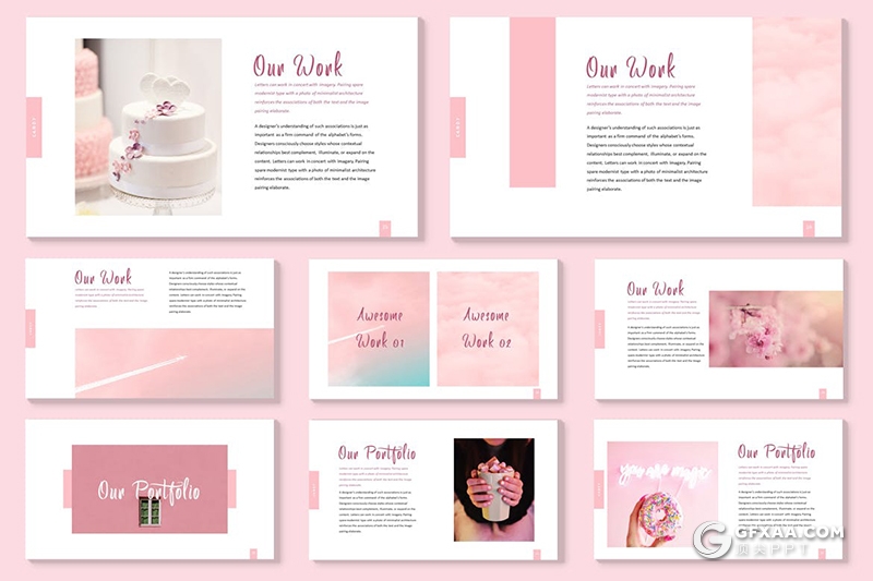 67页粉色小清新唯美简约时尚风格国外PPT模板 - 顶尖PPT