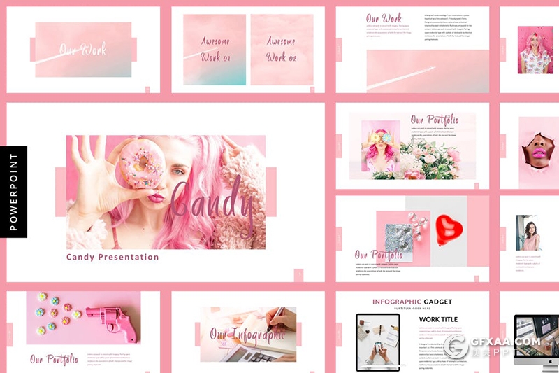 67页粉色小清新唯美简约时尚风格国外PPT模板 - 顶尖PPT