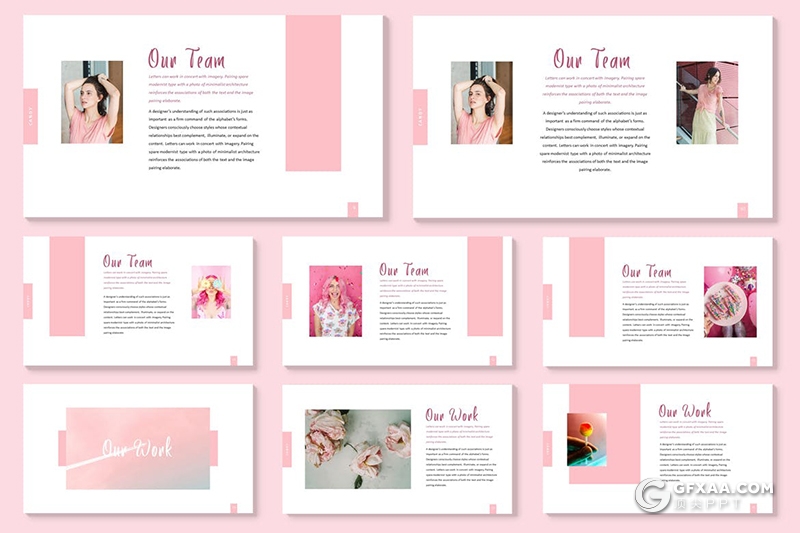 67页粉色小清新唯美简约时尚风格国外PPT模板 - 顶尖PPT