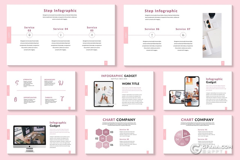 67页粉色小清新唯美简约时尚风格国外PPT模板 - 顶尖PPT