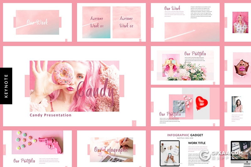 67页粉色小清新唯美简约时尚风格国外keynote模板 - 顶尖PPT