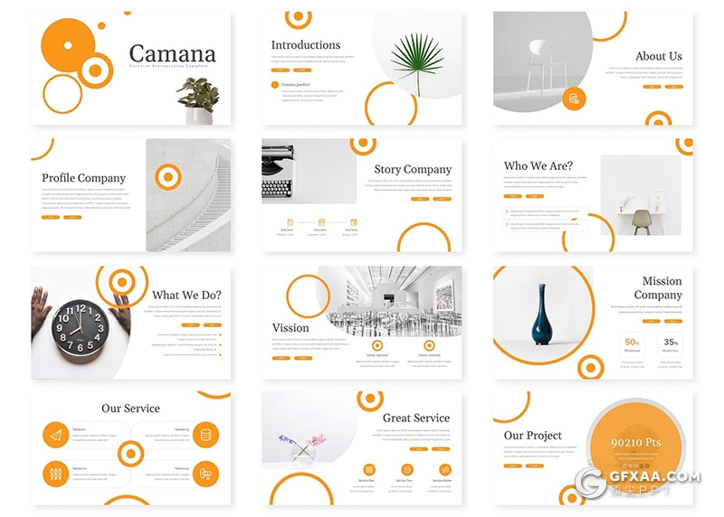30页创意圆形组合设计国外简约商务风格Google slides模板5种主题配色 - 顶尖PPT
