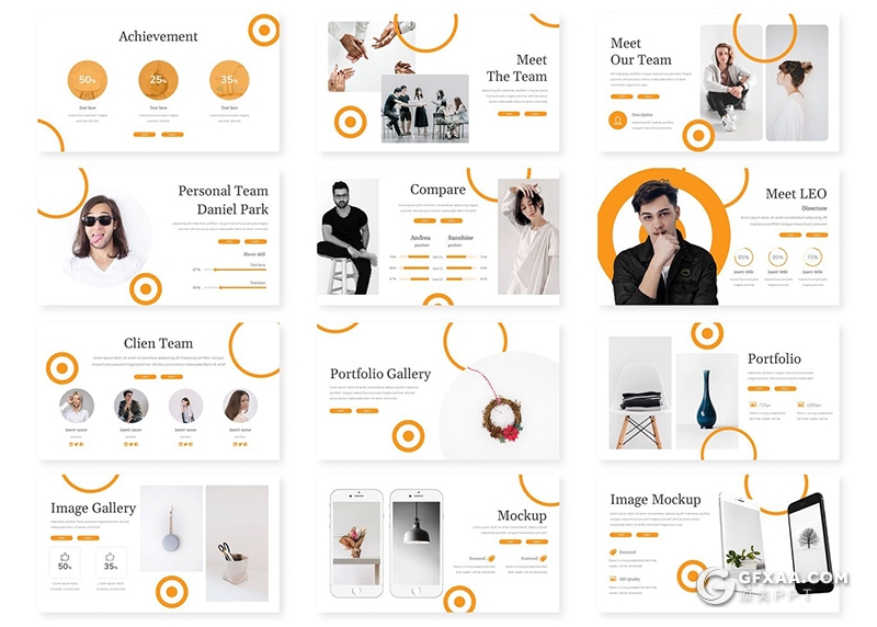 30页创意圆形组合设计国外简约商务风格Google slides模板5种主题配色 - 顶尖PPT