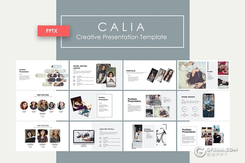 55页国外极简小清新唯美风格PPT模板摄影写真图片展示苹果ppt模板 - 顶尖PPT