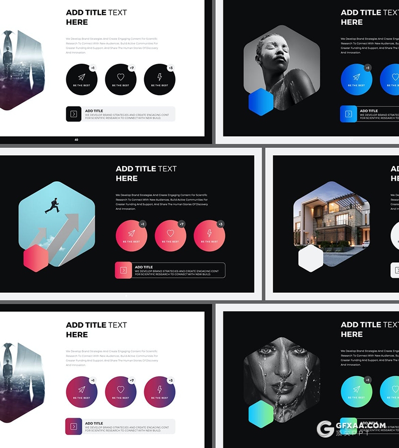 77页国外创意黑框简约风格产品展示设计公司作品展示PPT模板 - 顶尖PPT