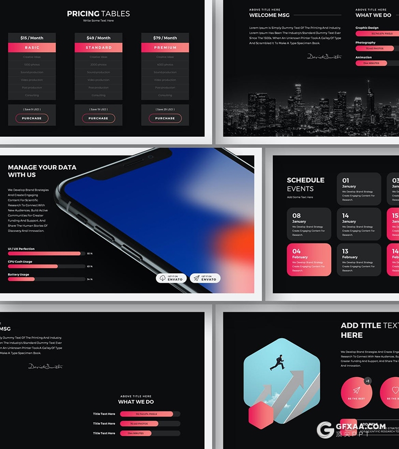 77页国外创意黑框简约风格产品展示设计公司作品展示PPT模板 - 顶尖PPT