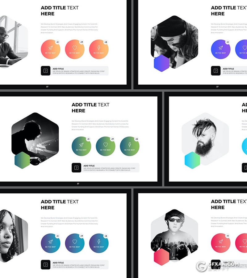 77页国外创意黑框简约风格产品展示设计公司作品展示PPT模板 - 顶尖PPT