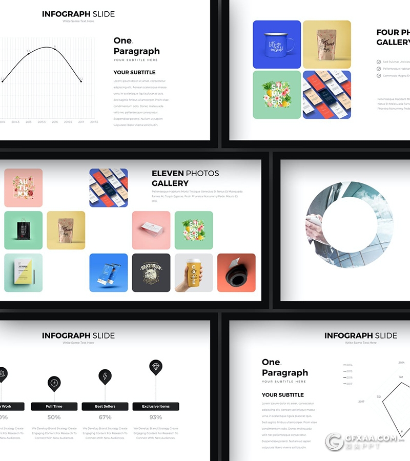 77页国外创意黑框简约风格产品展示设计公司作品展示PPT模板 - 顶尖PPT