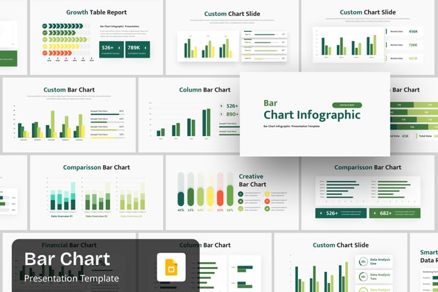 多种样式绿色条形图形数据展示PPT模板 - 顶尖PPT