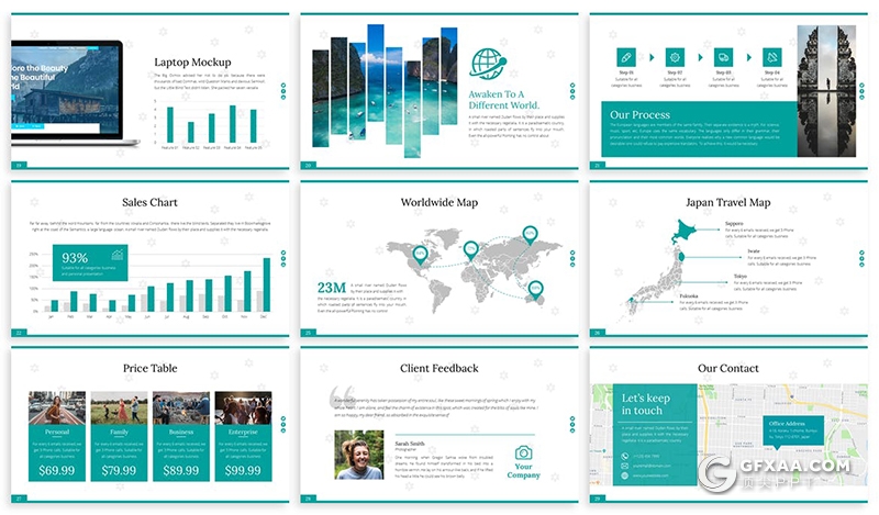 30页扁平化简约风格旅游景点介绍展示PPT模板5种主题配色 - 顶尖PPT